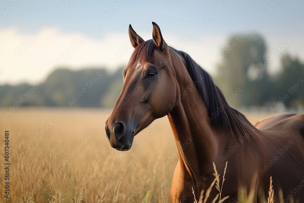 Majestic Horse Standing in a Field of Tall Grass Majestic Horse Standing in a Field of Tall Grass