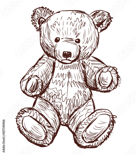 Teddy bear old plush toy sketch doodle vector hand drawn illustration isolated on white