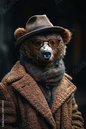 Hipster Bear in Stylish Hat and Scarf: A Unique Blend of Wildlife and Fashion