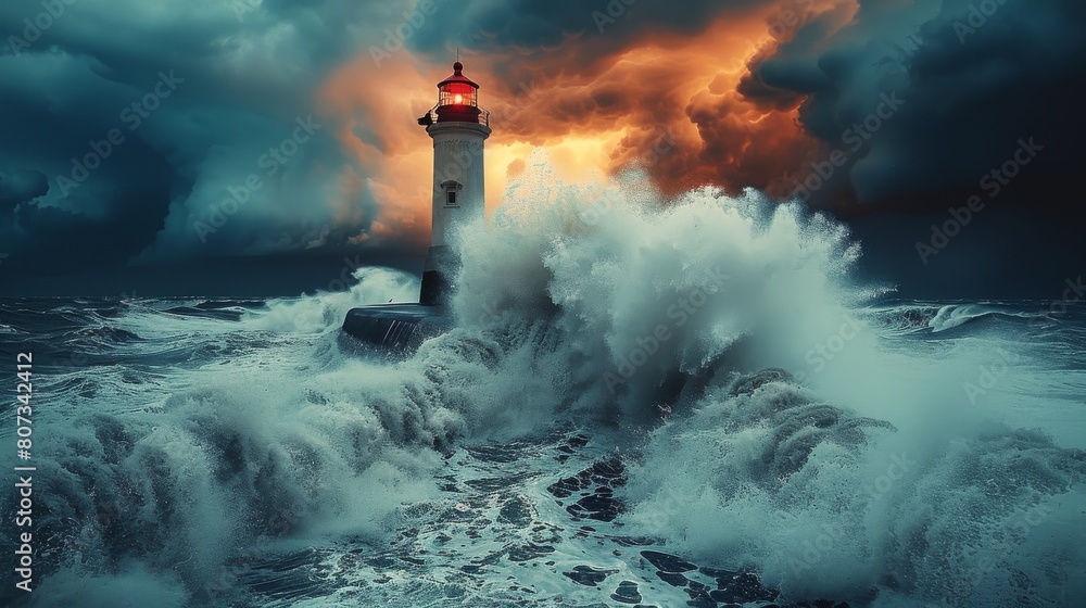 Fototapeta premium Lighthouse Standing Strong Amidst a Storm