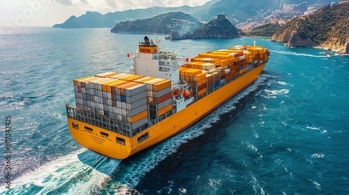 Large Cargo Ship in Middle of Ocean