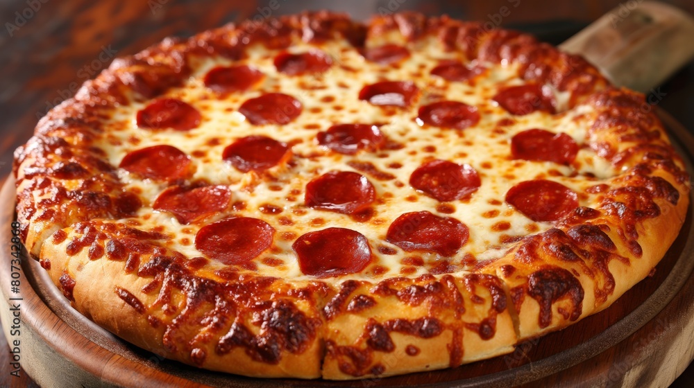 Delicious juicy pizza with elastic cheese and salami