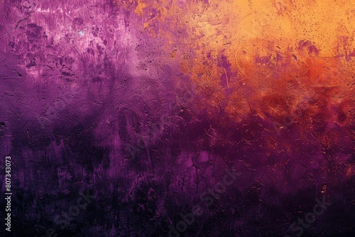 Intense, multicolored paint strokes cover the wall in a close-up shot, showcasing a vibrant mix of deep purples and bright oranges