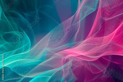 Digital gradient background with vibrant colors transitioning smoothly from teal to magenta, featuring abstract lines and waves