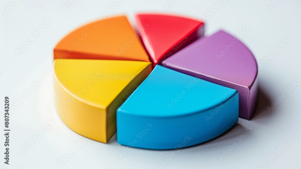 Closeup of a 3d pie chart representing business data distribution on a white background Closeup of a 3d pie chart representing business data distribution on a white background