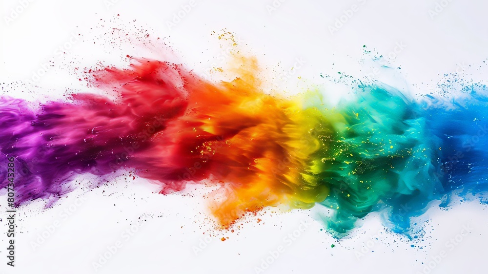 Fototapeta premium A colorful explosion of paint is splattered across a white background