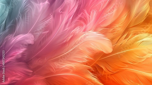 A colorful feathery pattern with a mix of pink  orange  and blue