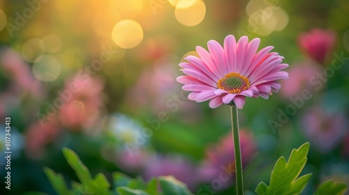A pink flower is the main focus of the image  surrounded by green leaves