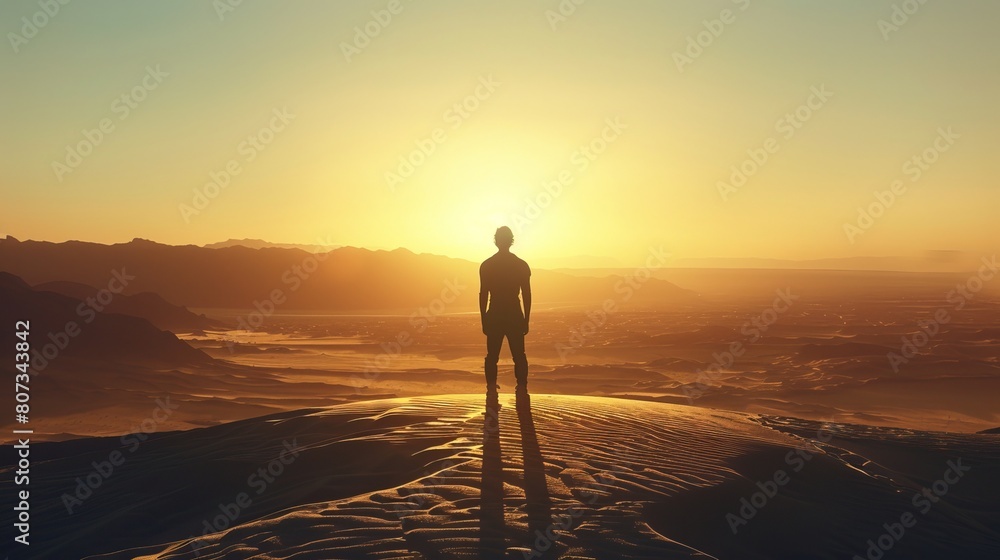 Endurance in Adversity: A Silhouette Against a Desert Sunset