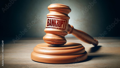 Bankruptcy Declared with Red Stamp on Wooden Gavel photo