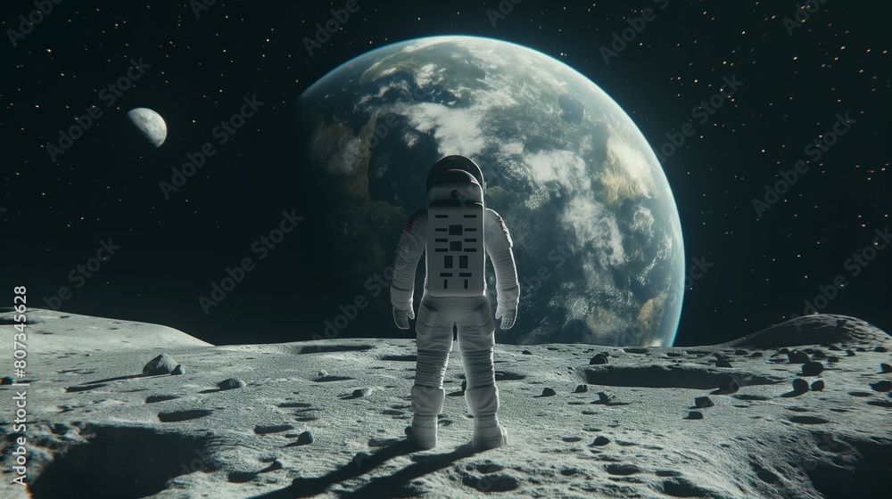 Moon Landing: Astronaut Overlooking Earth Moon Landing: Astronaut Overlooking Earth