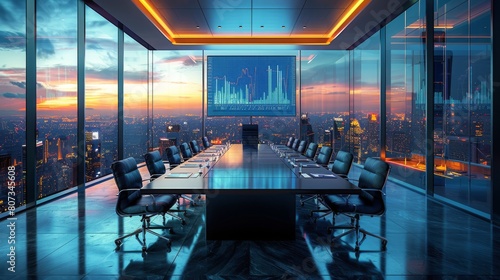 Modern Conference Room With Large Screen and Chairs
