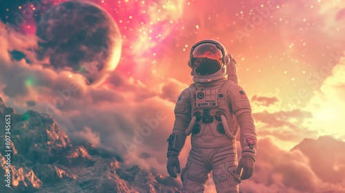 Astronaut in Colorful Abstract Galaxy
