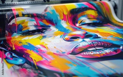 Large format printer producing vibrant, multicolored prints.