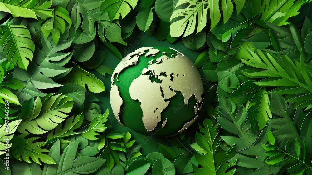 A conceptual papercut showing a globe surrounded by green leaves, indicating a shift to sustainable practices. A conceptual papercut showing a globe surrounded by green leaves, indicating a shift to sustainable practices.