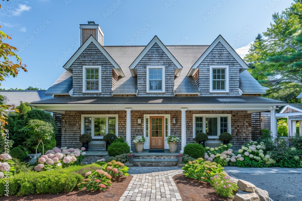 Charming Cape Cod Home Exterior with Classic Shingle Siding and Beautiful Landscaping