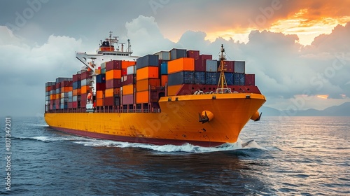Large Cargo Ship in Middle of Ocean