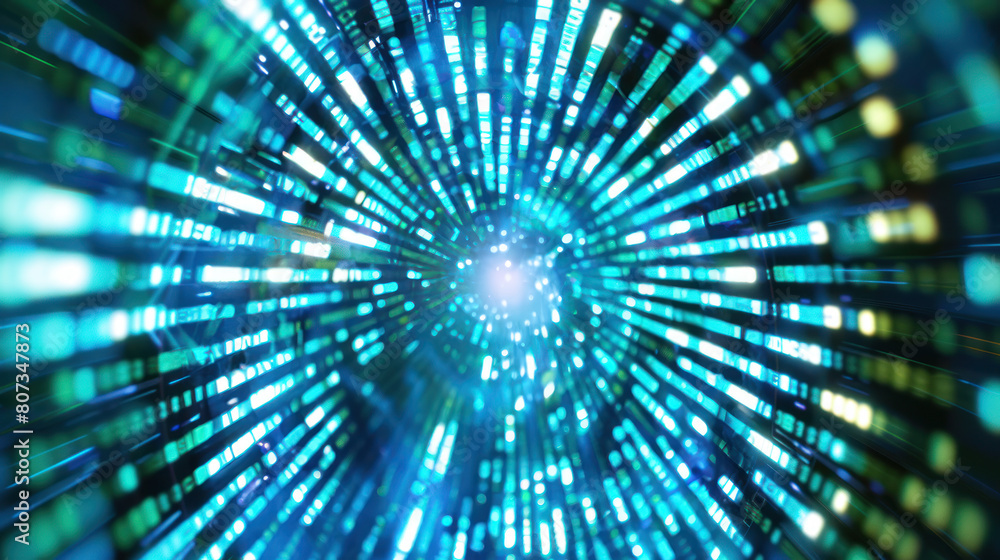 Fototapeta premium Abstract blue color background with motion blur and bokeh. Futuristic concept of cyber technology and data communication in cyberspace.