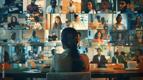 A dynamic image portraying a video meeting in progress, capturing the essence of remote collaboration and digital connectivity as individuals from diverse locations come together photo
