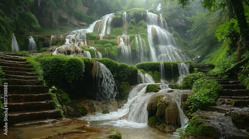 Majestic Waterfall in Lush Green Forest