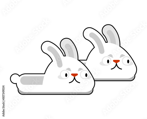 House rabbit slippers isolated. House shoes rabbits. Vector illustration