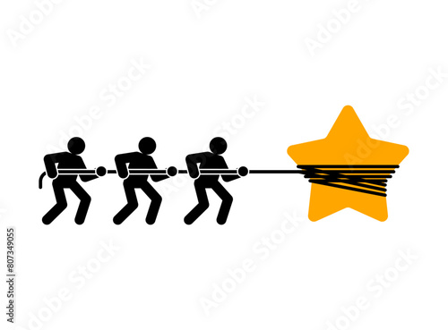 Businessmen pull Star. People share Evaluation. Rank Up Concept