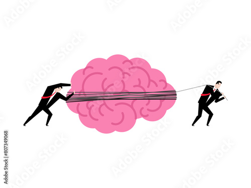 Businessman pulling brain (Brainstorm). Man pulls brains. brain drain concept. Business illustrations for magazine.