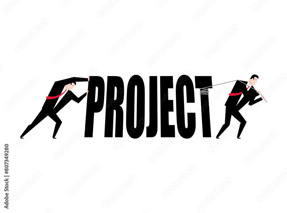Businessman pulling Project. Man pulls Project Businessman pulling Project. Man pulls Project