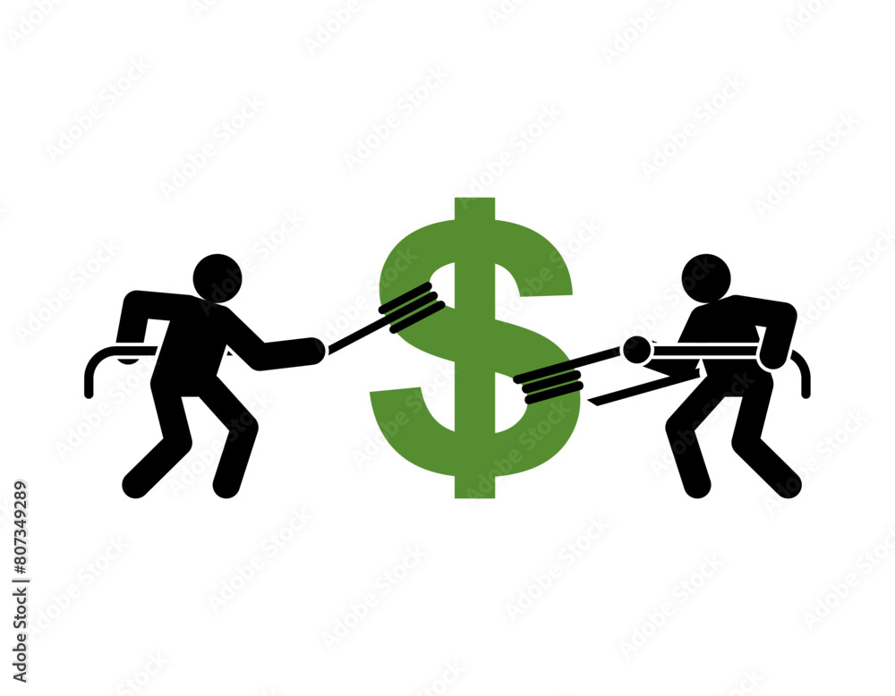 Businessmen pull money. People share profit . Concept of making financial profit Businessmen pull money. People share profit . Concept of making financial profit