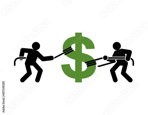 Businessmen pull money. People share profit . Concept of making financial profit