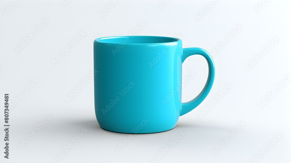 Cyan Ceramic Mug on a white Background. Mockup Template with Copy Space Cyan Ceramic Mug on a white Background. Mockup Template with Copy Space