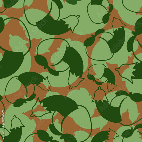 Eggplant and peach are symbols of sex Military pattern seamless. adults Army Background 18+. Khaki ornament © maryvalery