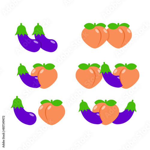 Eggplant and peach are symbols of sex. Set of signs. Sex positions and sexual preferences signs © maryvalery