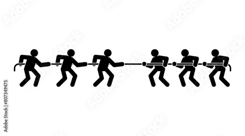 Tug of war sign. People are pulling rope. Concept of confrontation between two companies. Competition sign