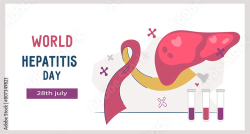 World Hepatitis Awareness Day flyer or web banner template for spreading medical information and preventing hepatitis disease, flat vector illustration.