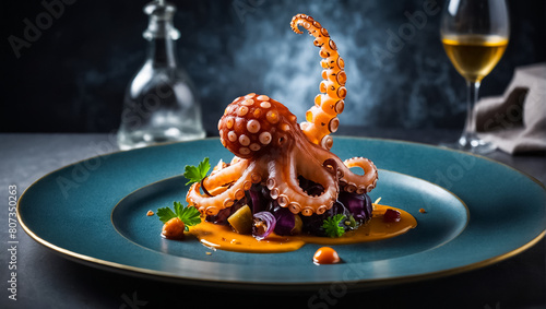 octopus in a plate a restaurant haute cuisine