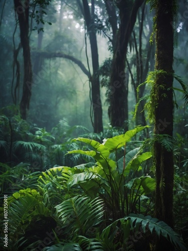 Ethereal Jungle, Exotic Fog-Blanketed Forest Reveals a Verdant Oasis Amidst Nature's Splendor