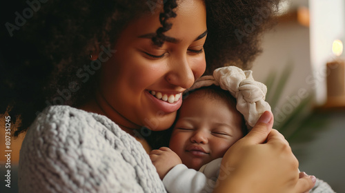 Mulher feliz com seu bebe no colo em casa - wallpaper HD photo