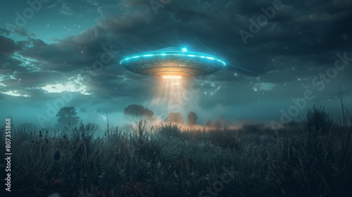 a ufo lands in a field at midnight, sparking the idea of ufo world day to celebrate extraterrestrial encounters photo