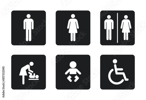 simple common restroom baby change table room disabled symbol icon sign set vector on transparent background
