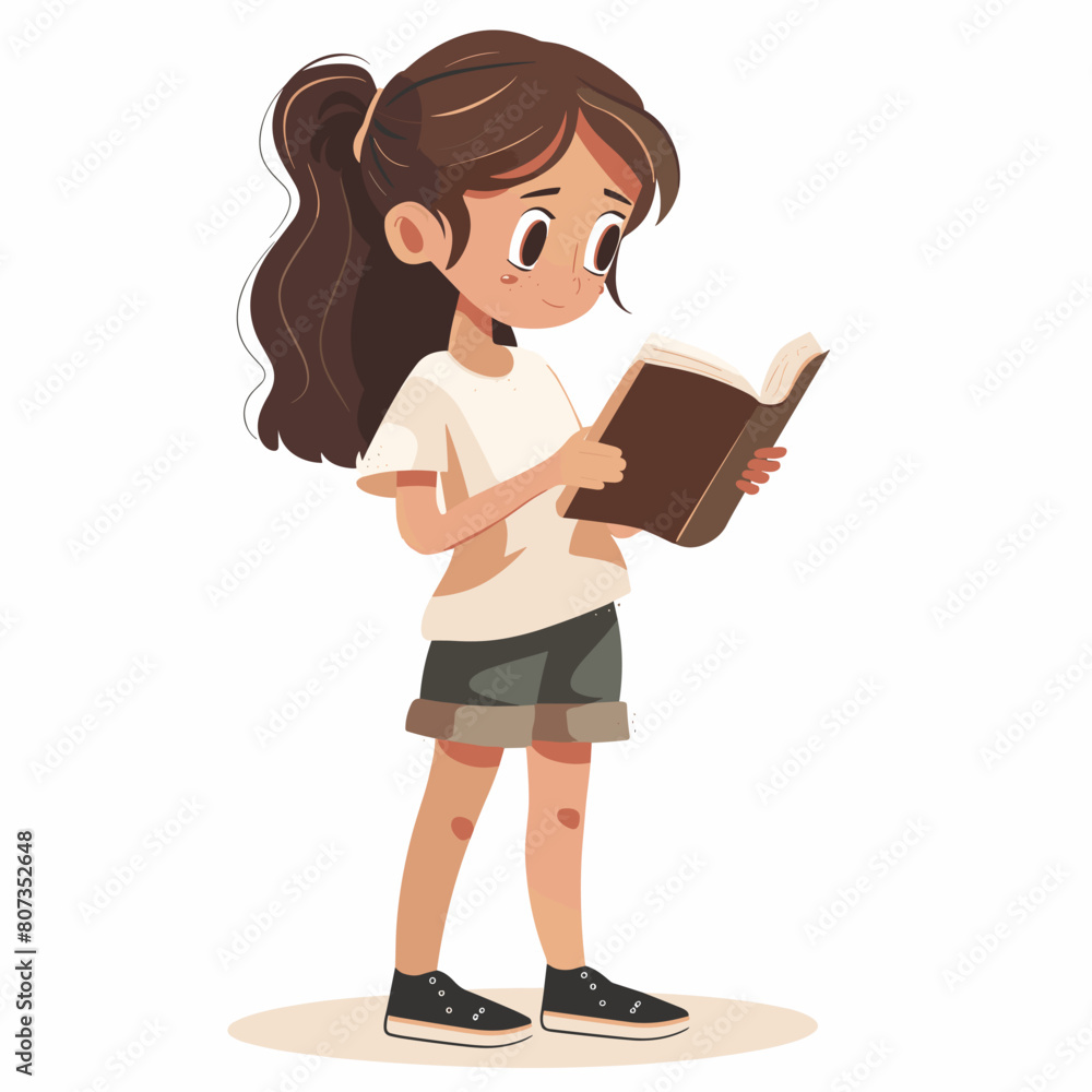 vector girl reading a book on a white background. Generative AI vector girl reading a book on a white background. Generative AI