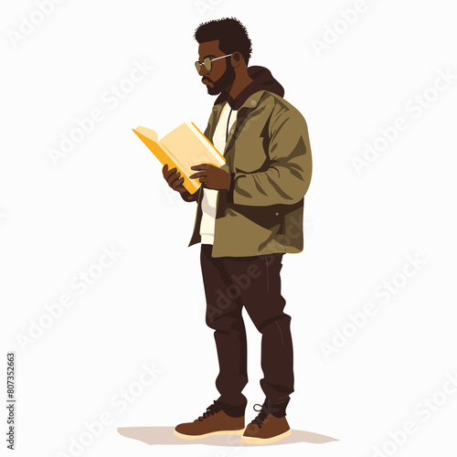 vector black man reading a book on a white background. Generative AI