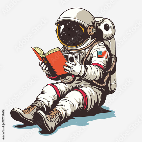 vector astronaut reading a book on a white background. Generative AI