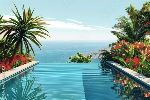 A pool overlooking the ocean  perfect for vacation destinations