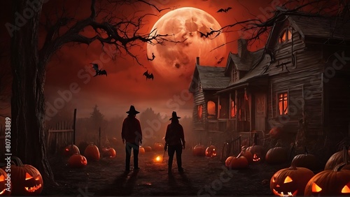 Midnight Terror Super moon and Carved Pumpkin Lanterns photo