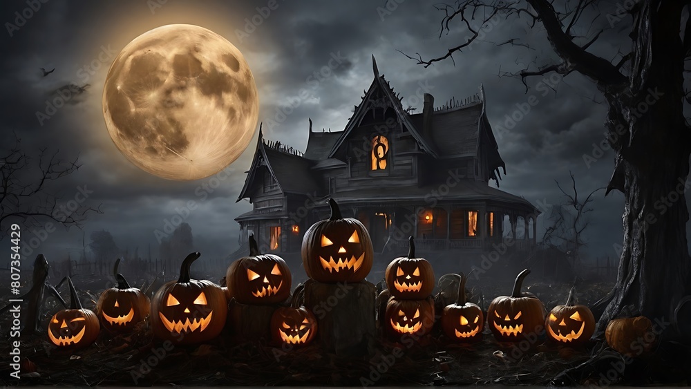 Halloween's Dreadful Night: Big Super moon and Horror Pumpkins