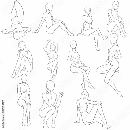 
Large set of female figures in sitting poses
