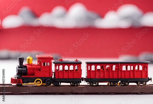 tren sobre rieles con un fondo de color rojo
