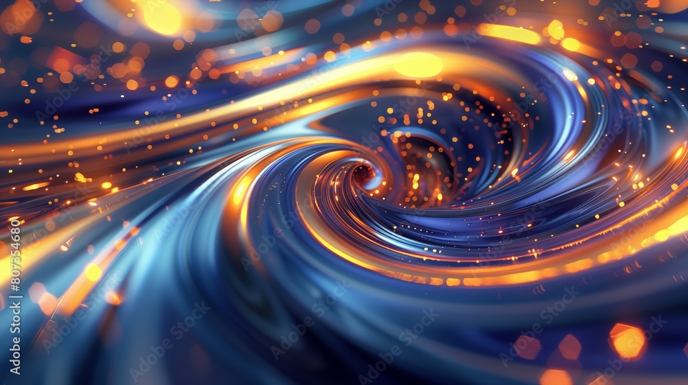 An abstract background with swirling colors of blue and orange with golden glowing lights. An abstract background with swirling colors of blue and orange with golden glowing lights.