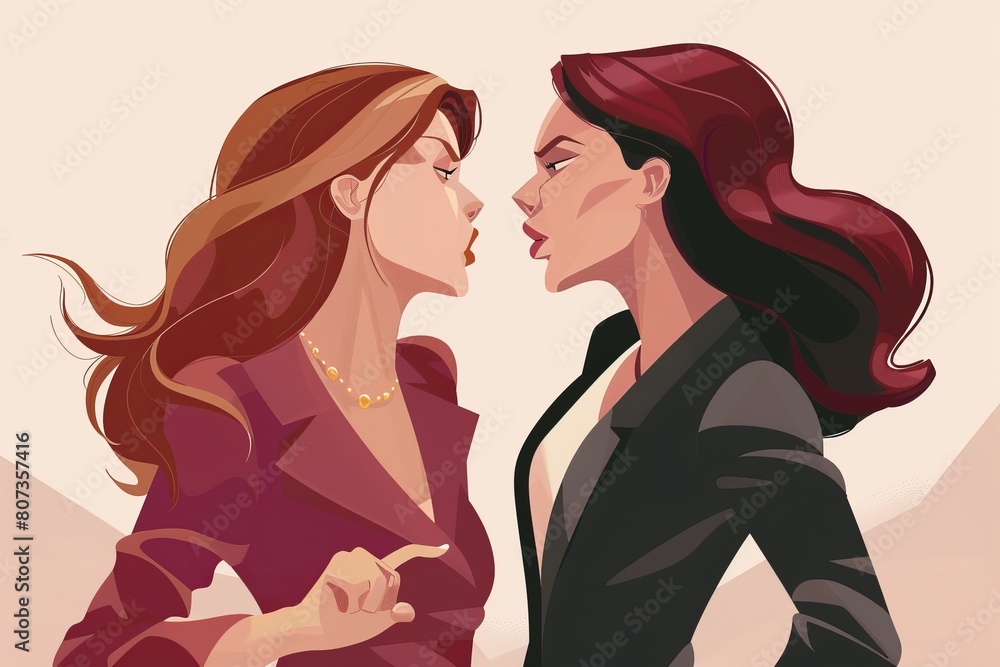 illustration of a woman arguing with other women , angry at each other illustration of a woman arguing with other women , angry at each other